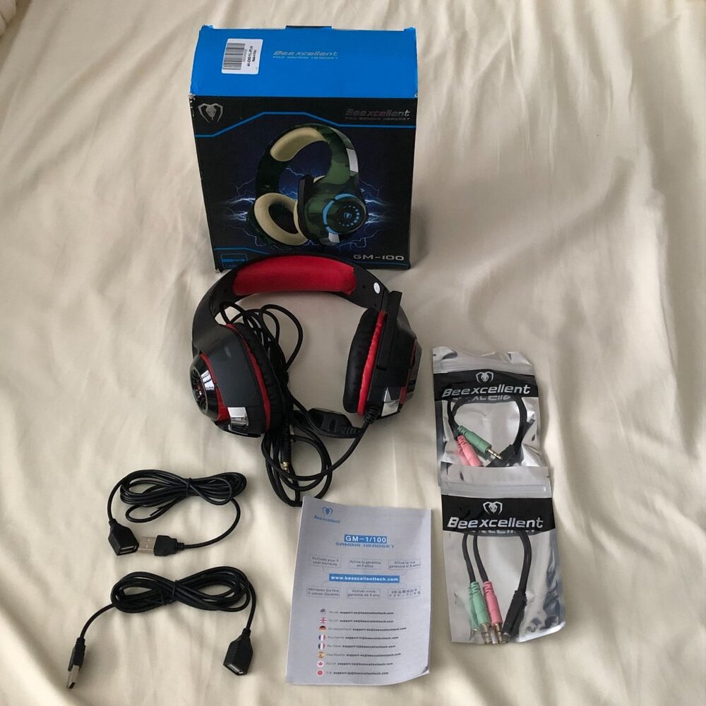 Beexcellent Pro Gaming Headset W/Mic GM-100 Black with Red Trim